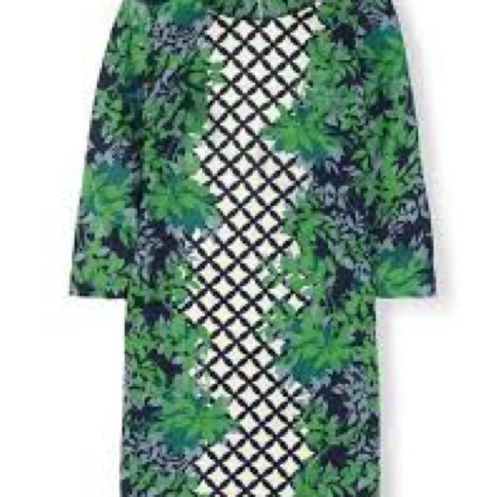 NWT Boden Green Navy Floral Lattice-Panel Mini Dress